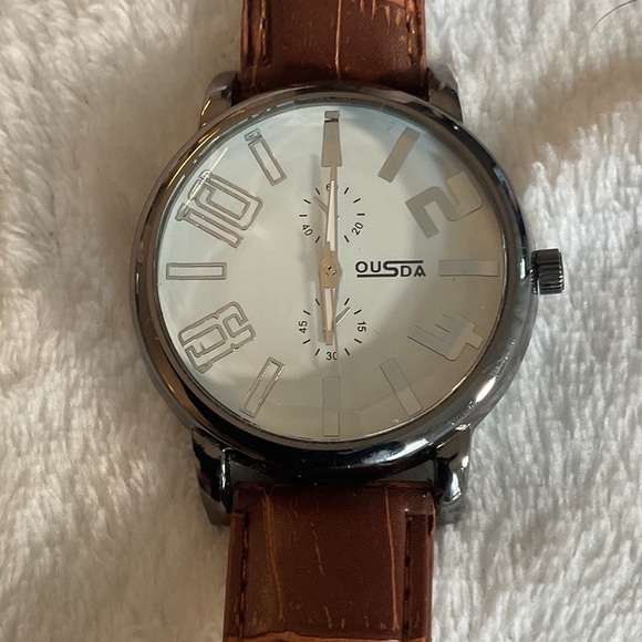 Men's Silver and Brown Watch - Picture 1 of 4